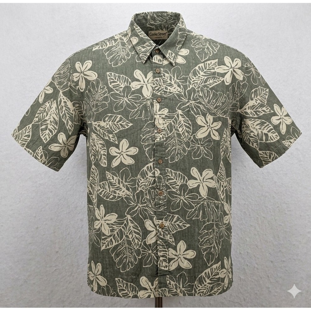Cooke Street Honolulu Men's Green Short Sleeve Button Up Hawaiian Shirt. Size XL